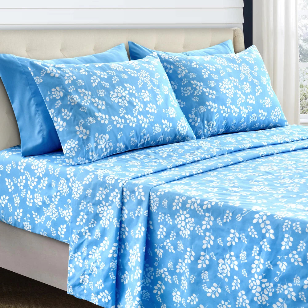 Floral Bed Sheet Set - Ultra-Soft Microfiber Sheets with 16 inch Deep Pocket