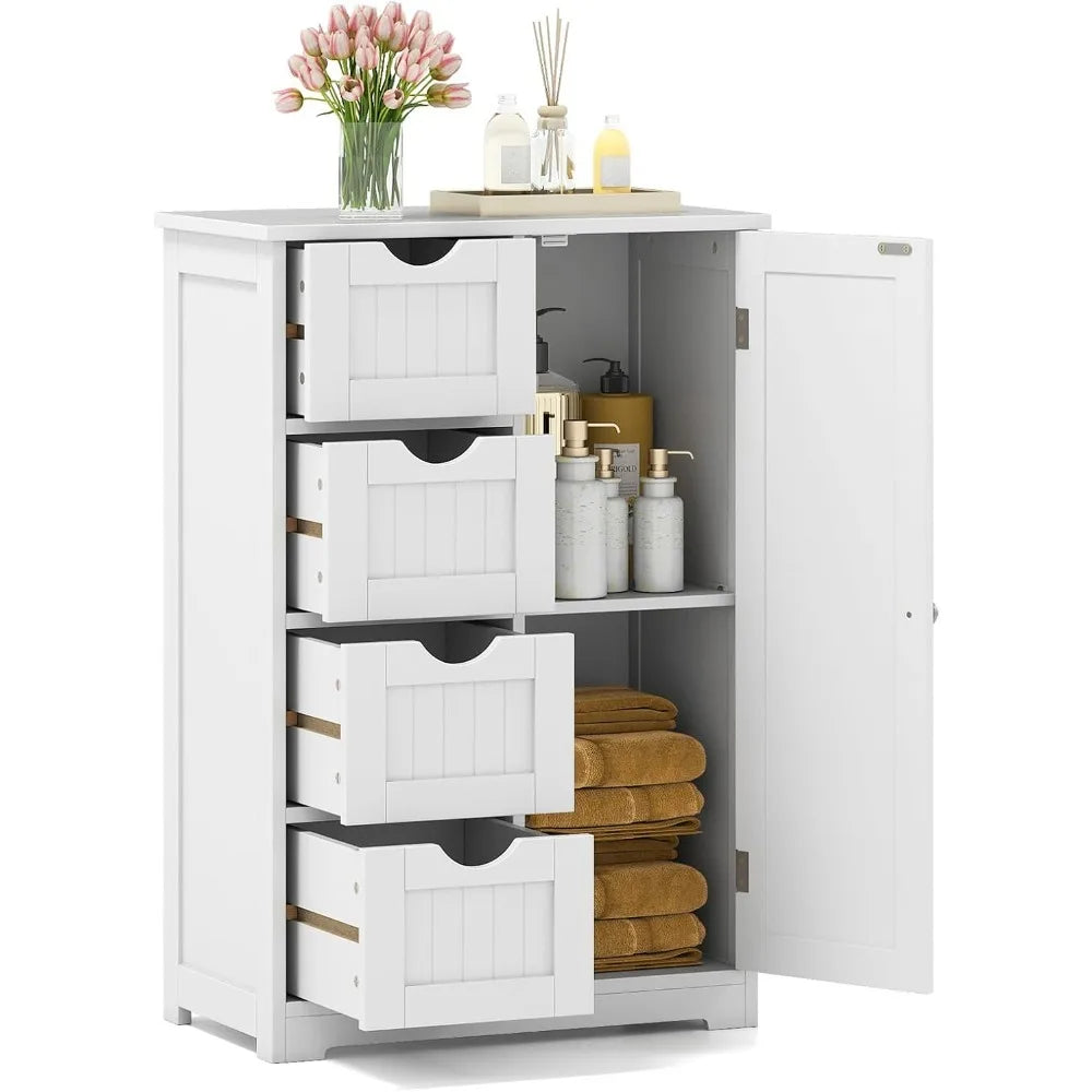 Bathroom Multifunctional Storage Cabinet with 4 Drawers and 1 Door