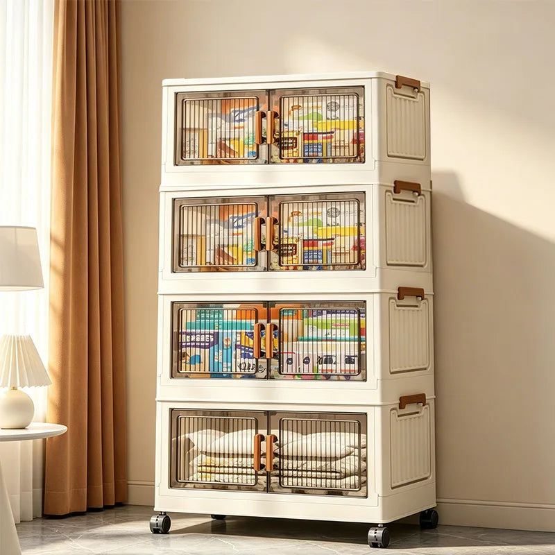 3/4/5/6-Tier Foldable Storage Cabinet with Wheels & Magnetic Doors
