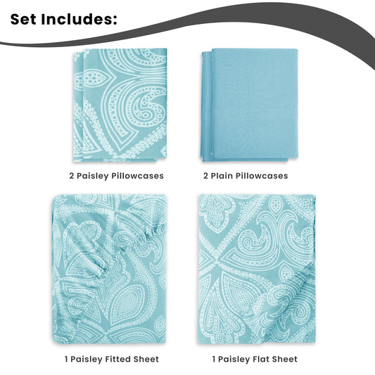 6Pc Paisley Sheet Set – Soft Microfiber, Wrinkle-Free, Luxurious Printed Bed Sheets