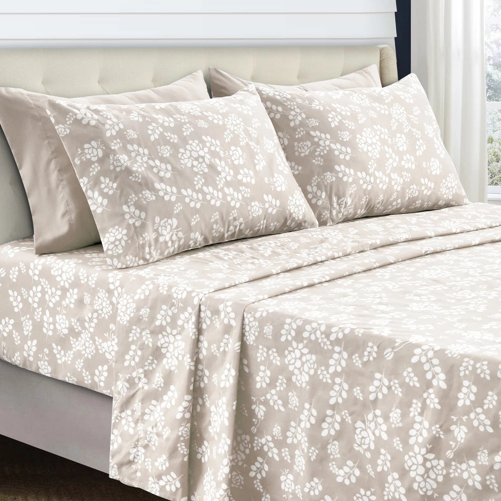 Floral Bed Sheet Set, Ultra-Soft Microfiber with 16" Deep Pocket