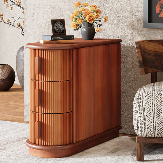 Narrow Solid Wood 3-Drawer End Table