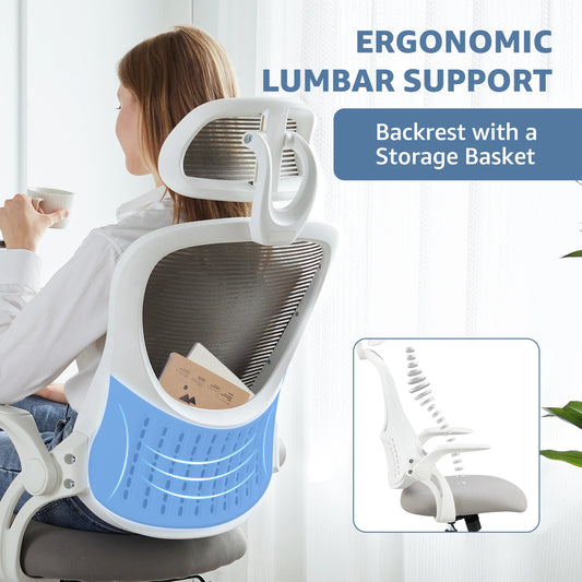 Mesh Ergonomic Office Desk Chair with Adjustable Headrests & Lumbar Support