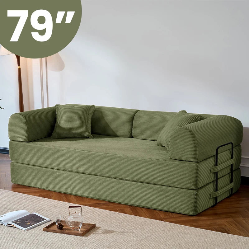 79’’ Corduroy Upholstered Folding Convertible Sofa Bed