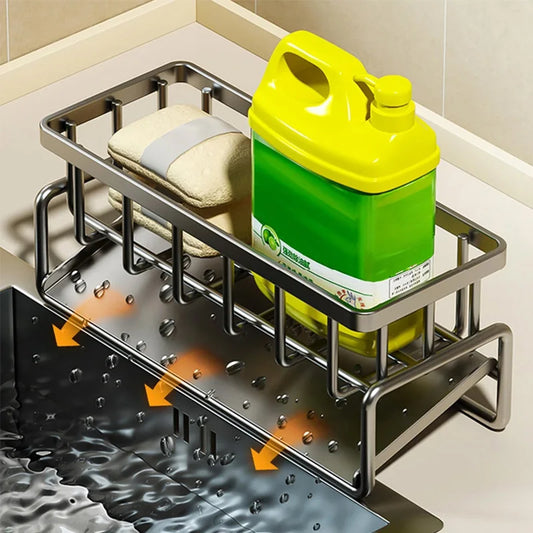 Kitchen Sink Organizer Carbon Steel with Tilted Water Tray