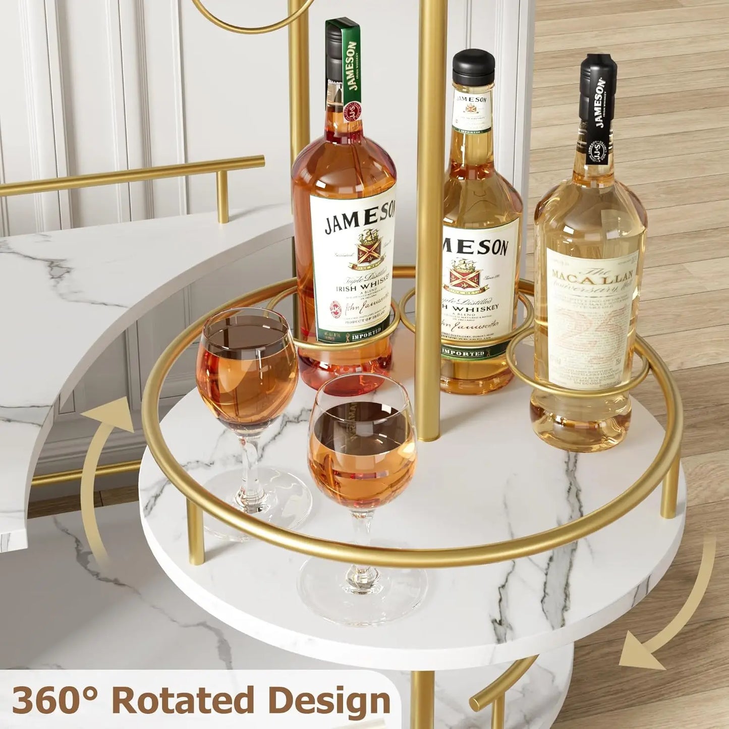 Mobile Bar, Serving Cart on Wheels w/ Wine Rack & Glass Holder