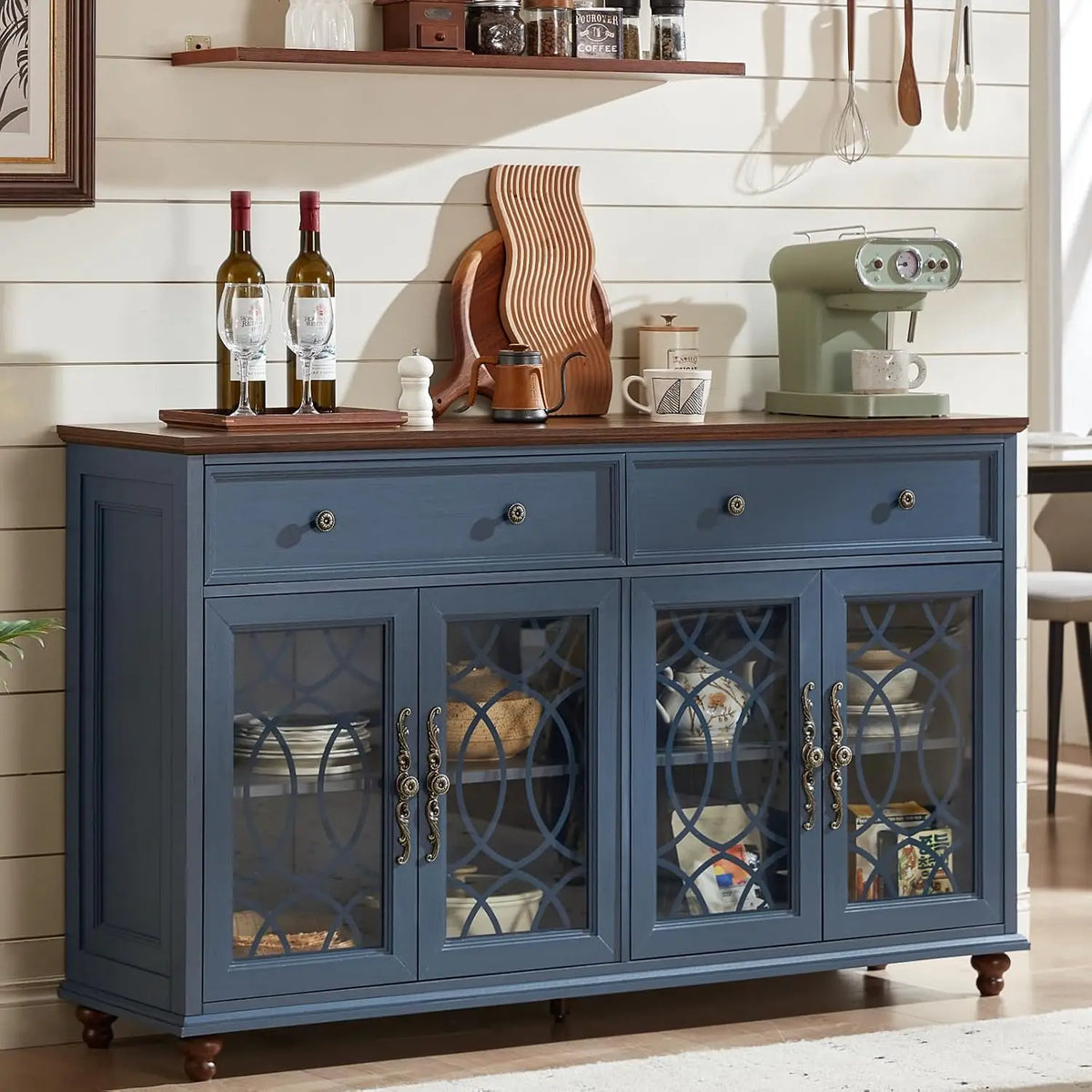 Farmhouse Sideboard Cabinet with Glass Doors