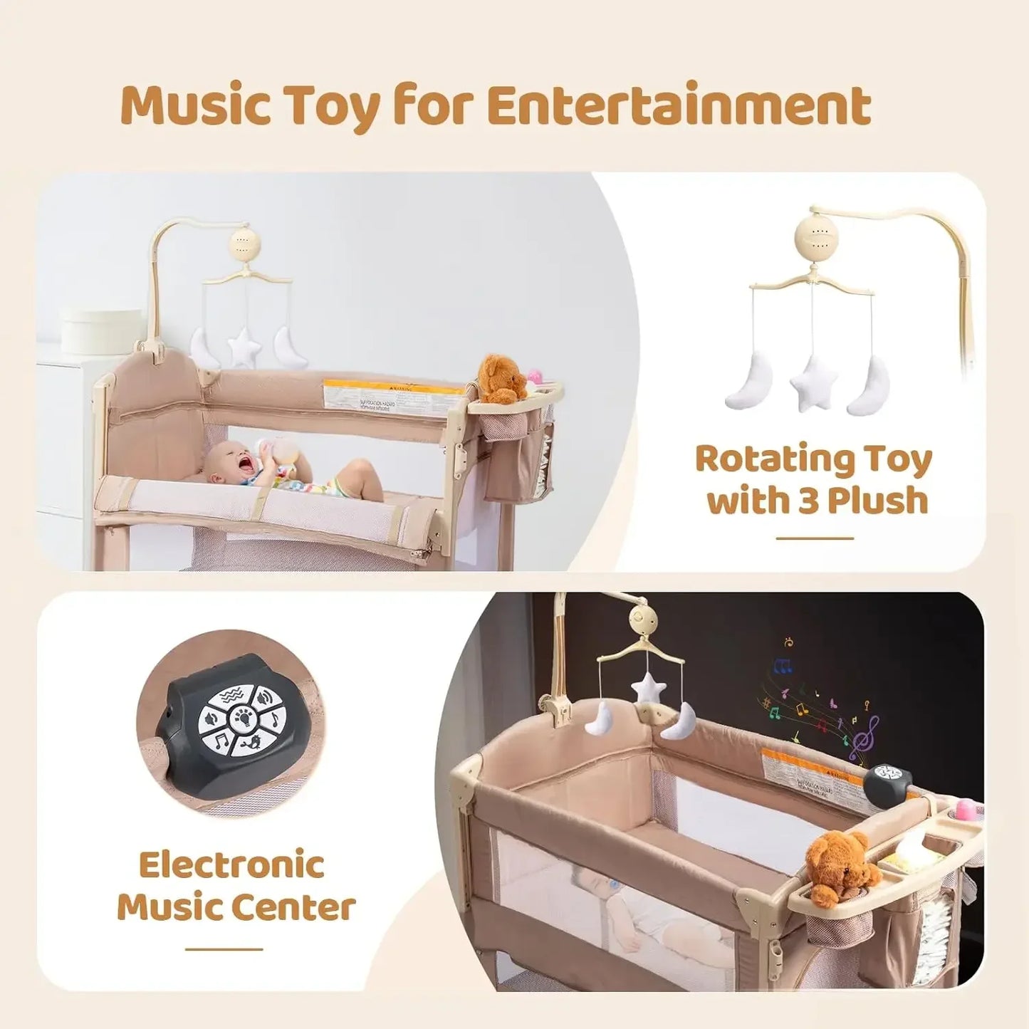 9 in 1 Bedside Bassinet with Changing Table & Music Center