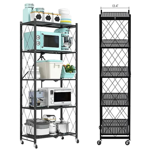 Foldable 5 -Tier Metal Storage Shelving Unit with Wheels