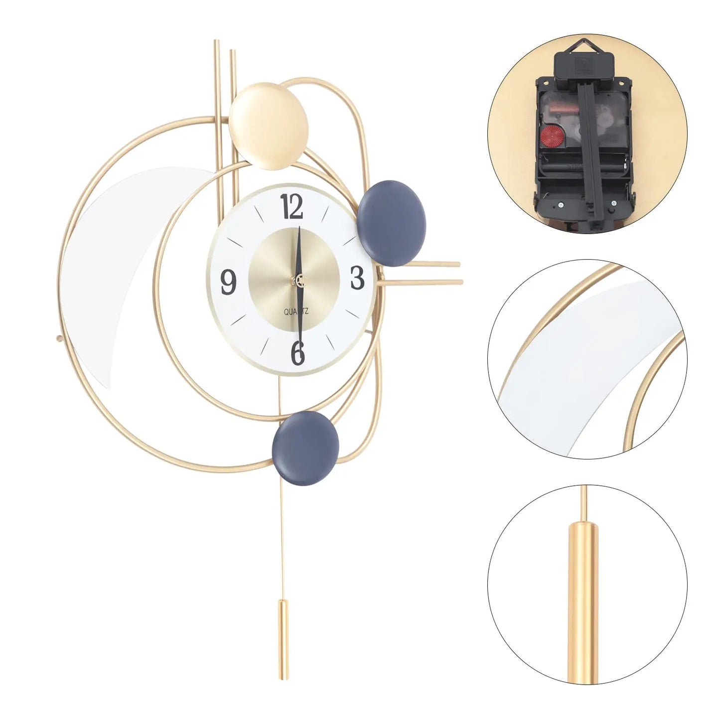 Luxury Silent Hanging Clock with Swing Pendulum