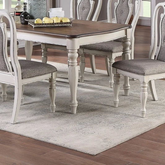 Oak Top 7-Piece Dining Set with 6 Antique White Cushioned Seats