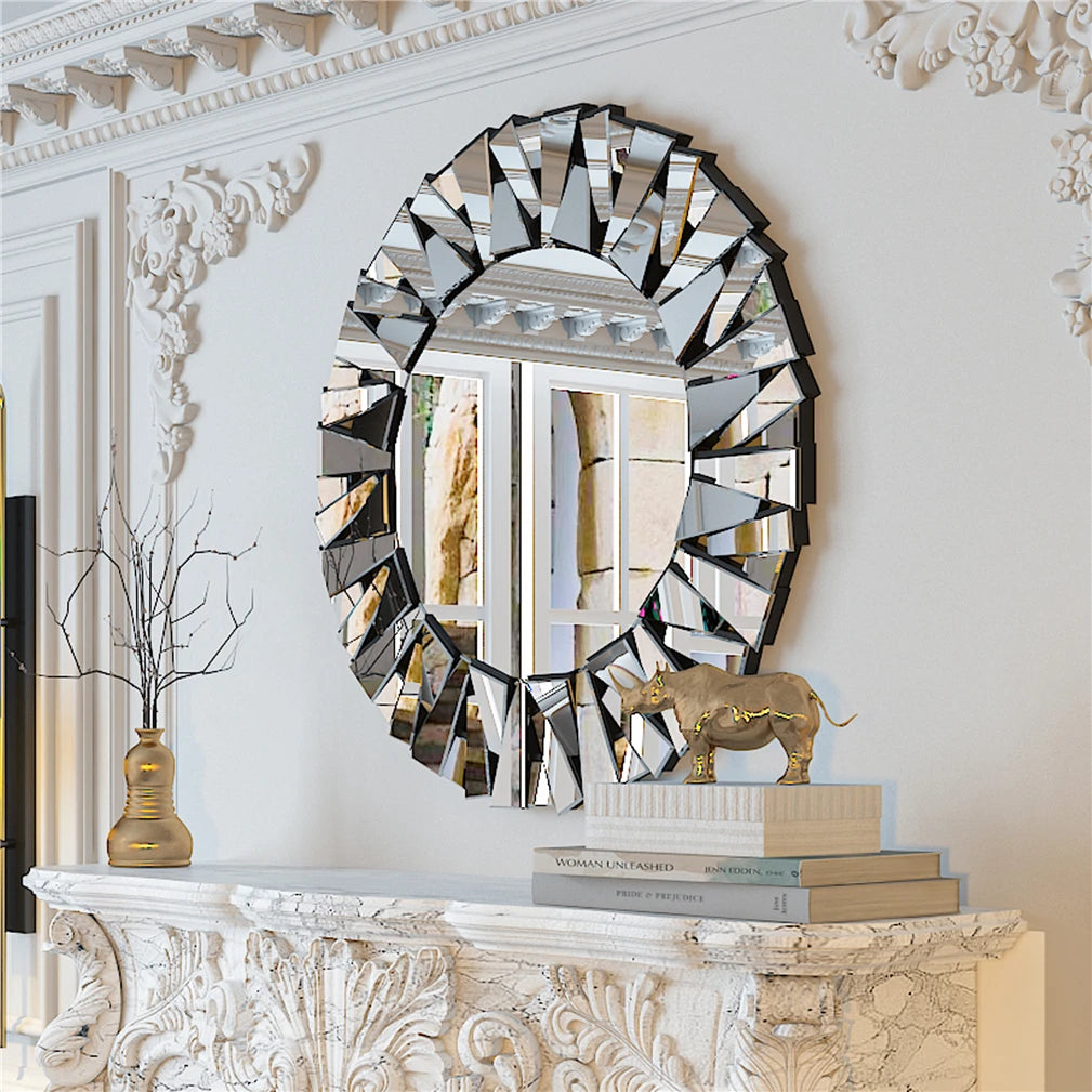 Unique Sunburst Decorative Wall Mirror, 31.5 Inch Round