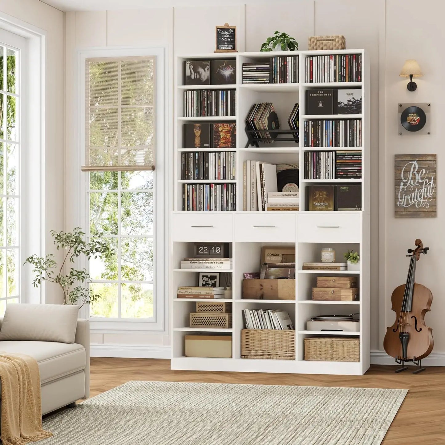 47" Wide Bookshelf with 3 Storage Drawers