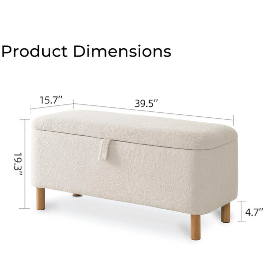 39.5" Sherpa Upholstered, Boucle Storage Ottoman Bench