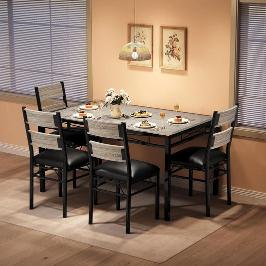 Wood Kitchen Table Set with 4 Upholstered Chairs & Corner Protectors