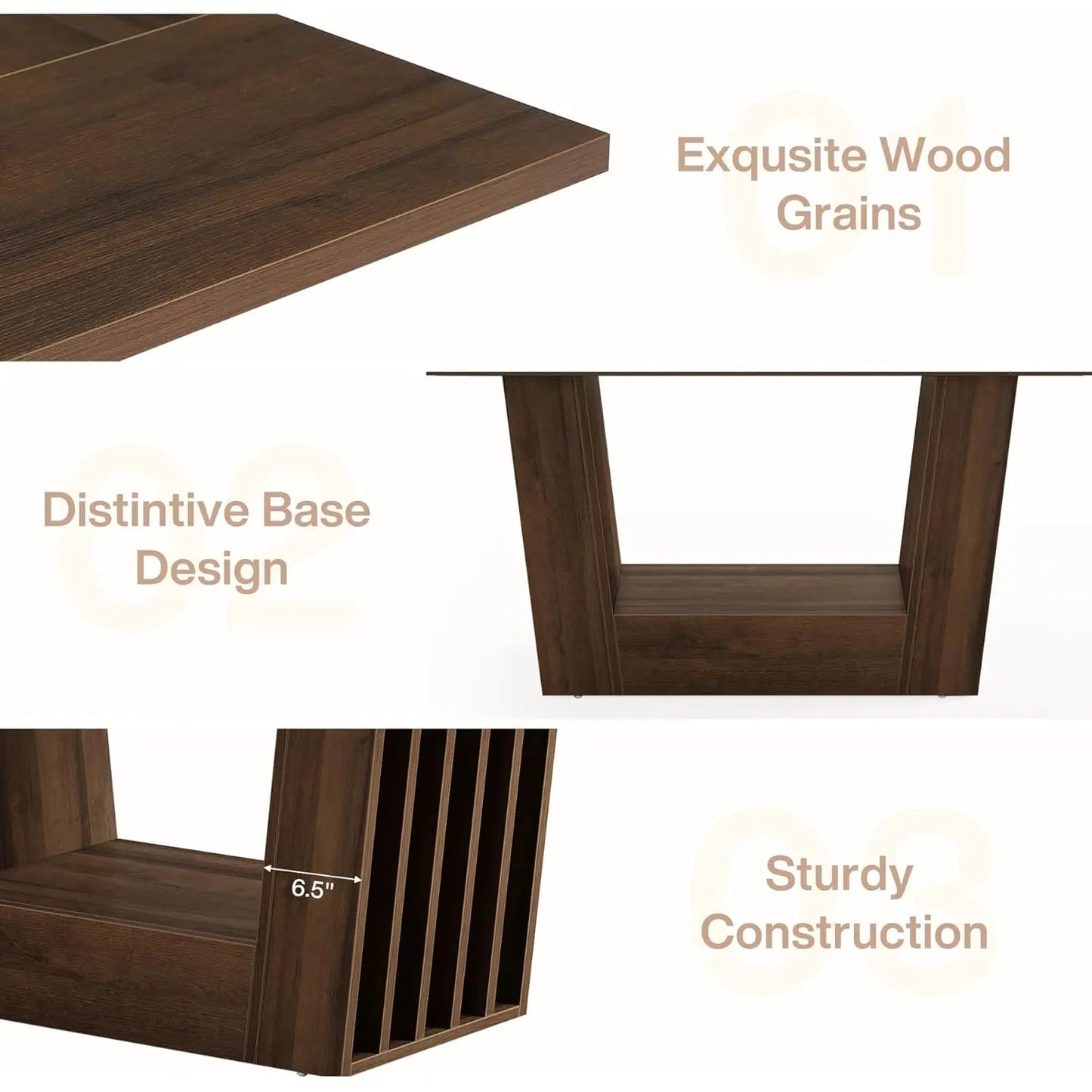 Rectangular Kitchen Dinner Table with Heavy-Duty Base
