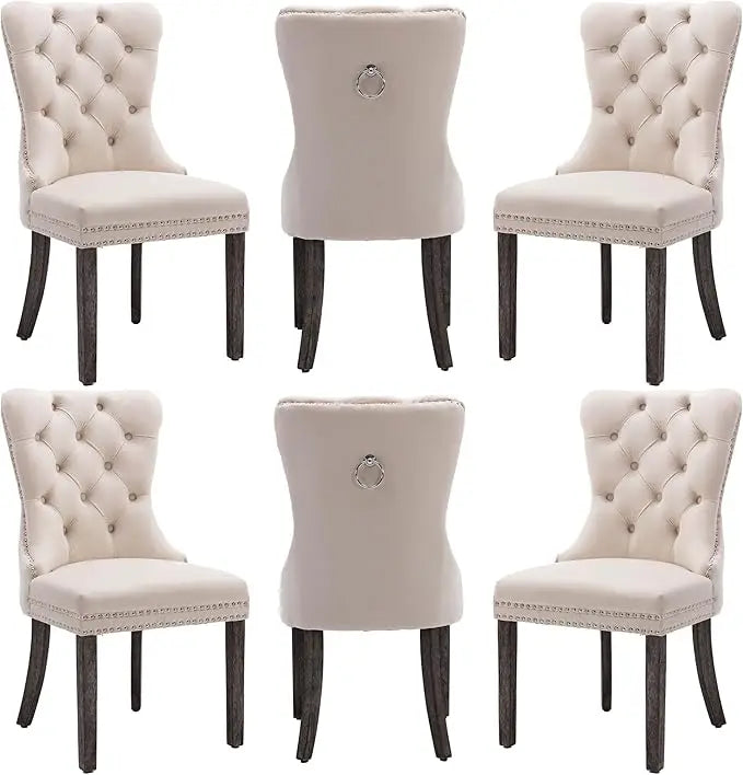 Velvet Dining Chairs Set of 6 with Wood Legs