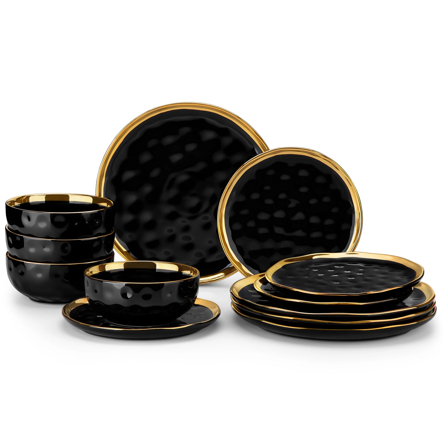 12/24 Piece White with Golden Rim Porcelain Dinnerware Sets