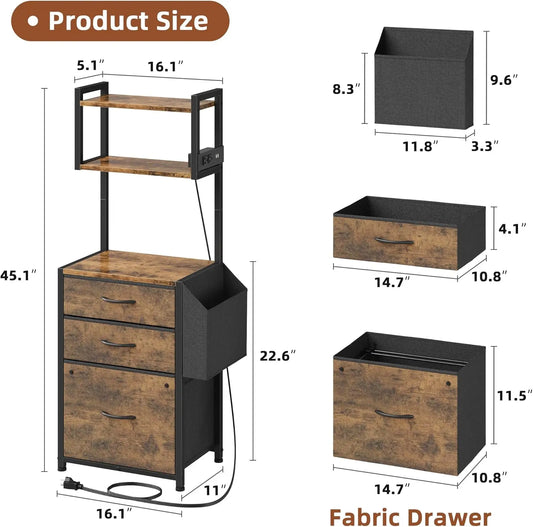 3-Drawer File Cabinet with Charging Station