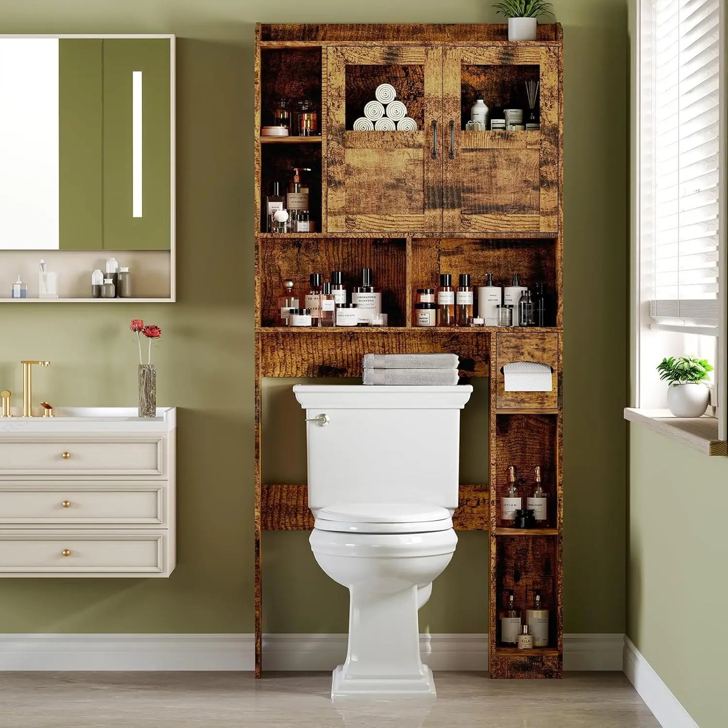 Over Toilet Storage Cabinet with Glass Door