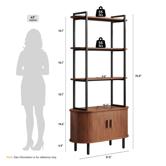 71" Tall, 4-Tier Bookshelf with Storage Cabinet