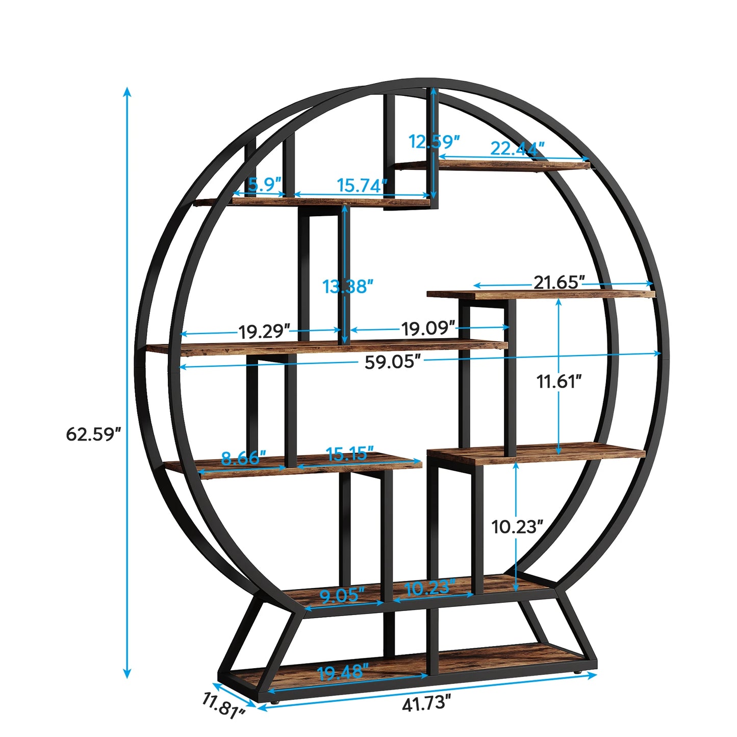 63-Inch Round Wood Bookshelf with Staggered Shelves