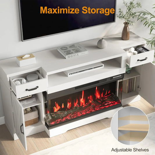 Large Entertainment Center with 36" 3-Sided Electric Fireplace