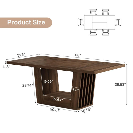 Rectangular Kitchen Dinner Table with Heavy-Duty Base