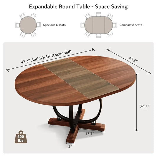 Extendable Round Dining Table for 4-6 People