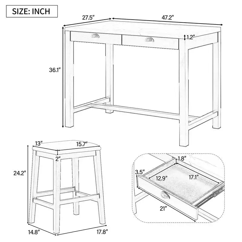 5-Piece Counter Height Dining Set for 4 with Upholstered Chairs