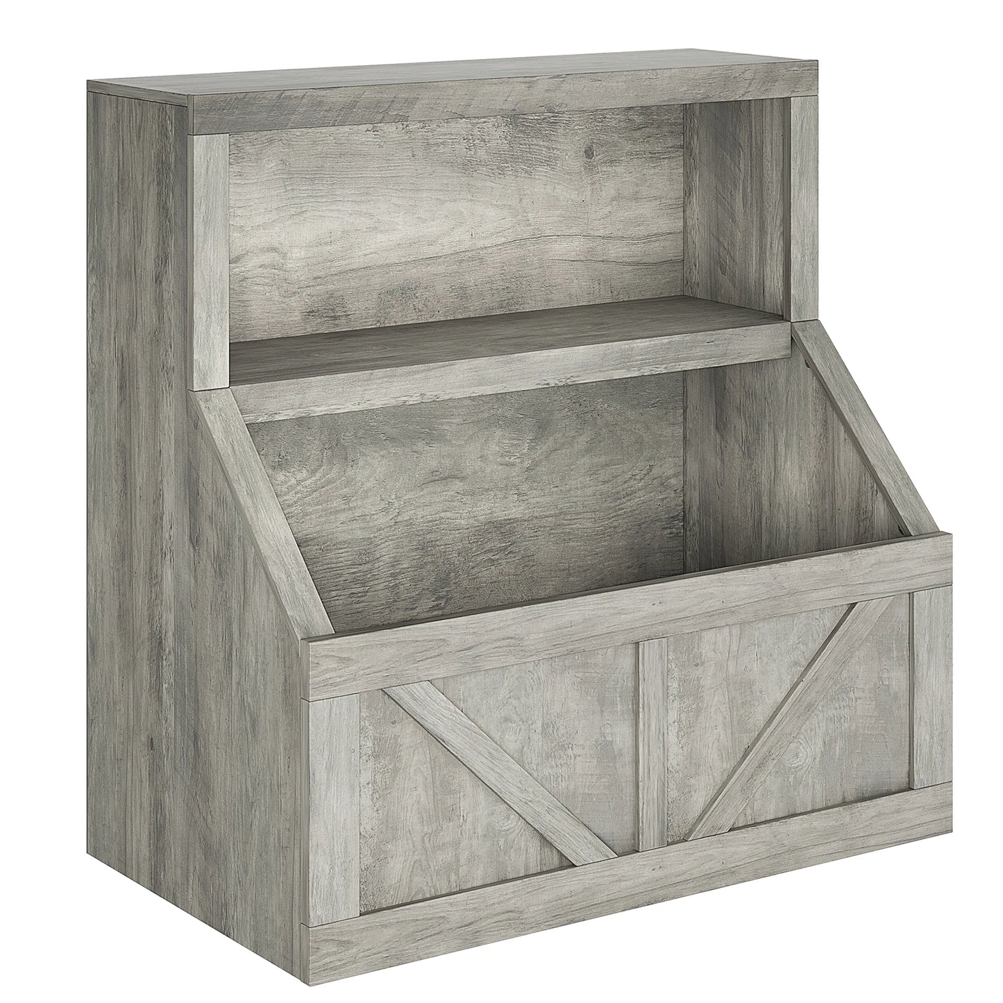 Kids Toy Storage Chest with Open Bookcase