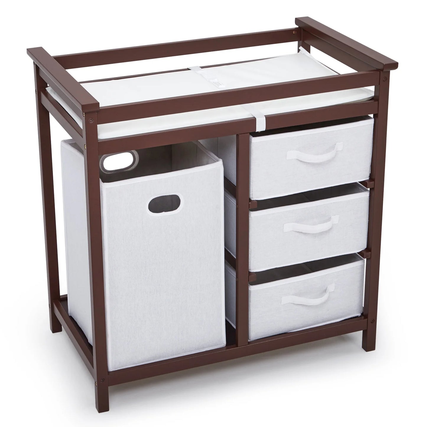 Wooden Diaper Changing Station Dresser with Laundry Hamper