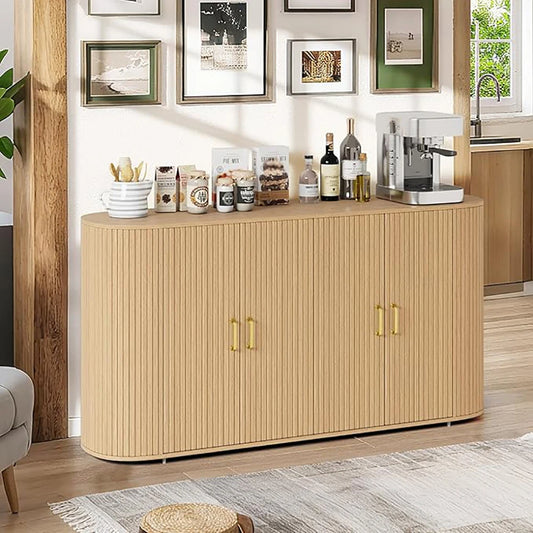 63" Modern Fluted Accent Sideboard Buffet Cabinet with Storage & Adjustable Shelves