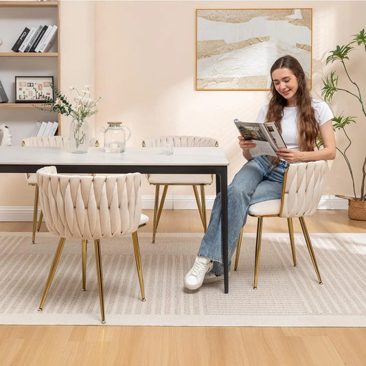 Velvet Dining Chairs Set of 4 with Gold Metal Legs