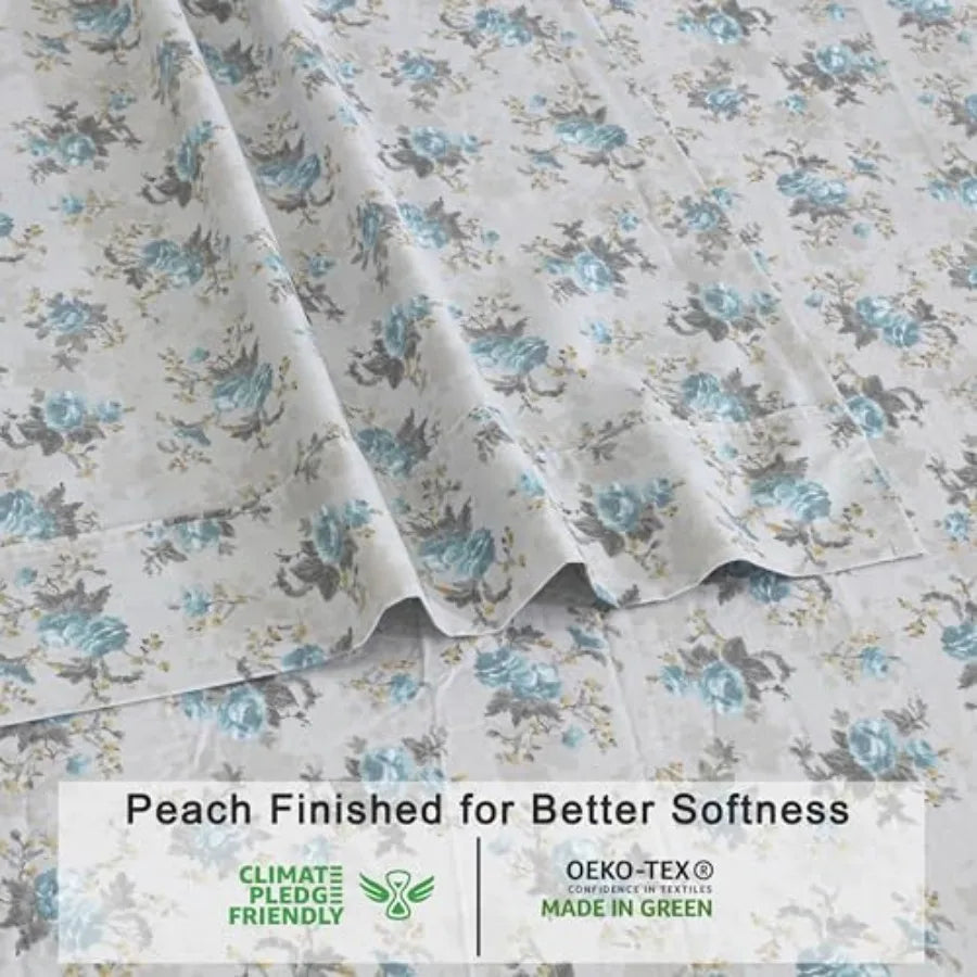 Blue Rose - Crisp Cooling 100% Organic Cotton Percale Bed Sheet Set