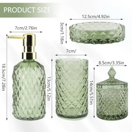 5Pcs Green Glass Vintage Bathroom Counter Accessories Set