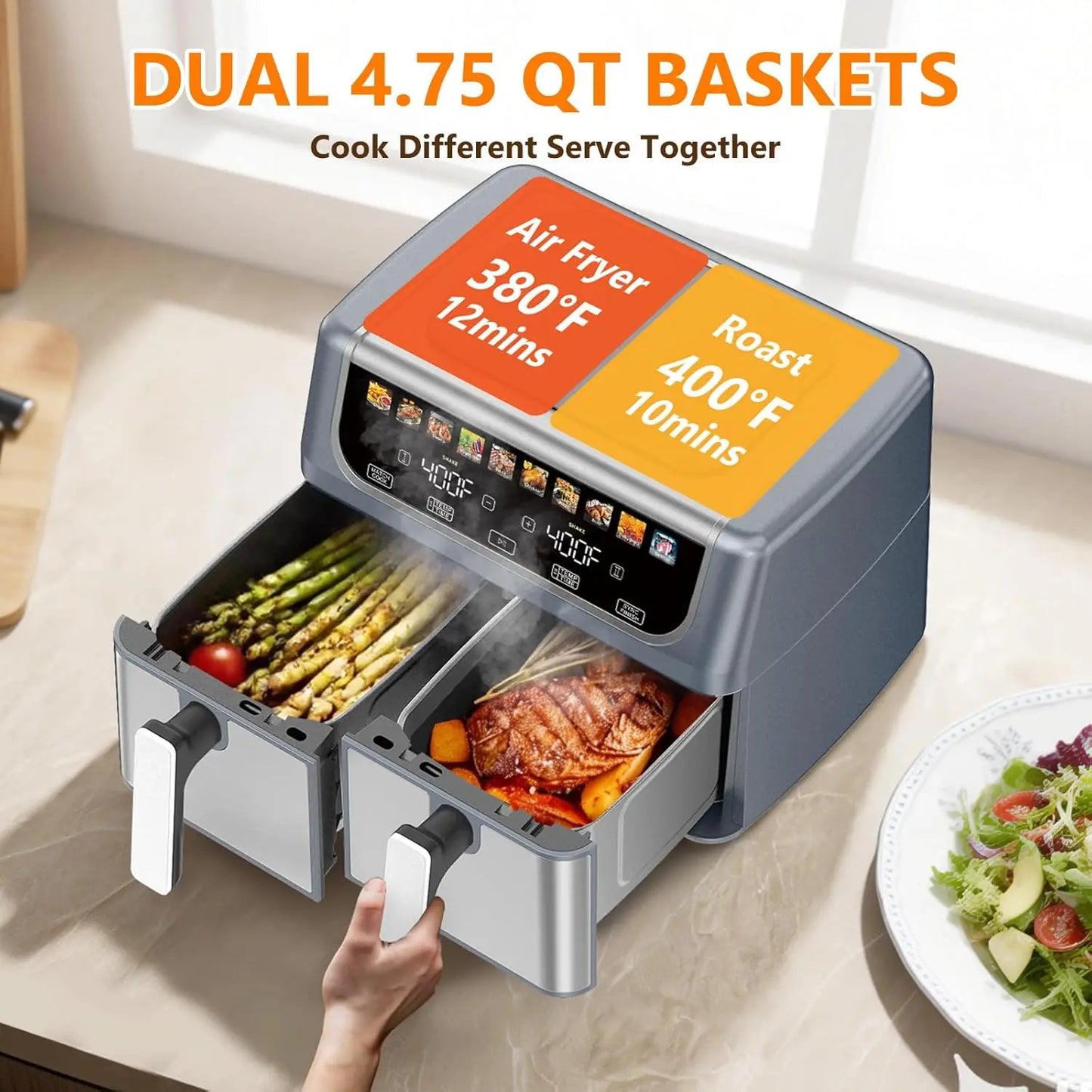 10-in-1 Air Fryer 9.5 QT w/ 2 Independent Frying Baskets