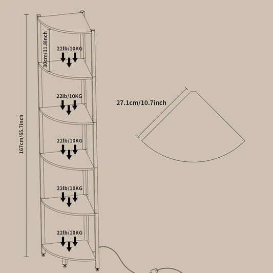 6-Tier Corner Display Stand with LED Lights & Steel Frame