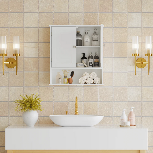 3-Tier Bathroom Wall Cabinet with Doors & Adjustable Shelves