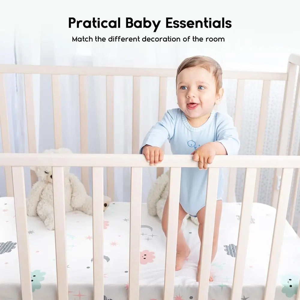 2-Pack, Cloud-Printed Microfiber Crib Sheets, 28x52x8in