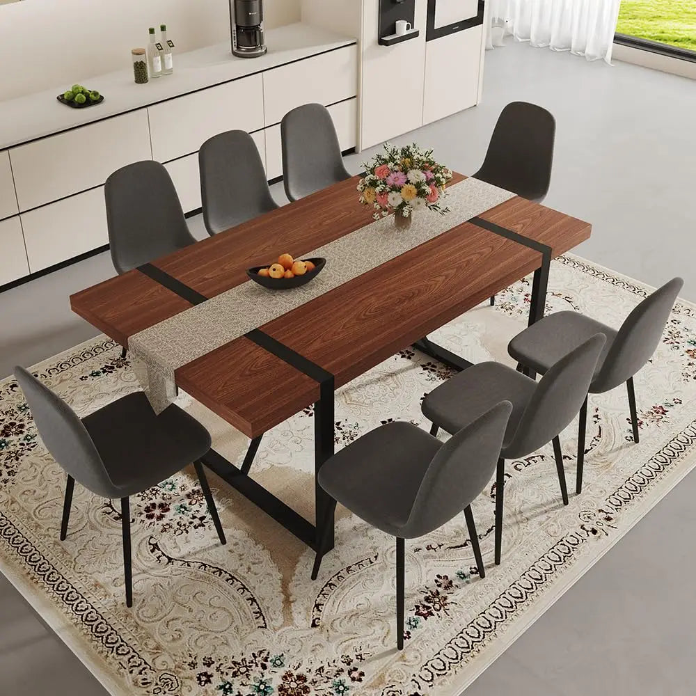 71" Walnut 9 Piece Dining Table Set for 8