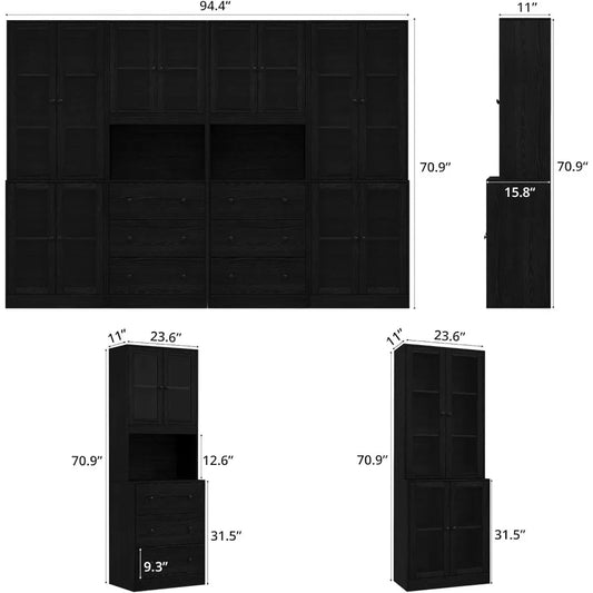 71'' High, 5-Tier China Cabinet with Glass Doors & Drawers