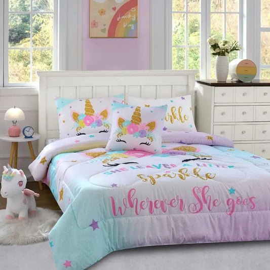 Twin Size Colorful Unicorn Bedding Comforter Sheet Set