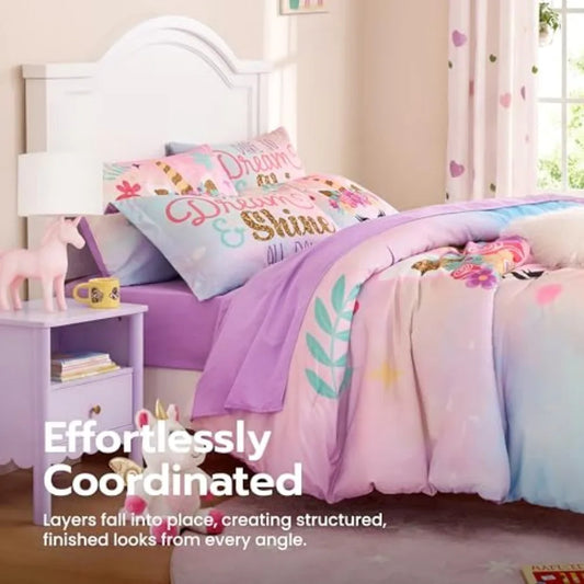 5 Pcs Girls Super Soft Microfiber Bed in a Bag with Comforter