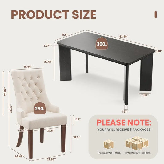 Rectangular Dining Table Set with 8 Tufted Parsons Dinner Chairs