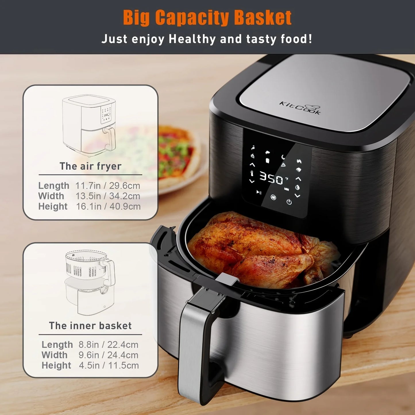 1500W 7 QT Air Fryer with Adjustable Temperature & 8 Presets Menu