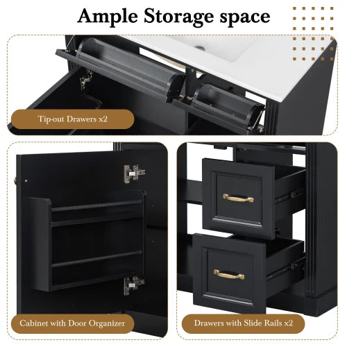 36 Inch Bathroom Vanity with Ceramic Sink & 4 Drawers