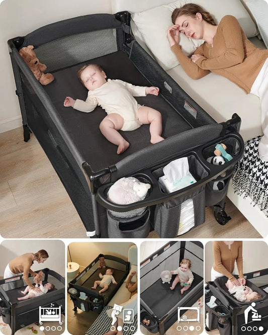4-in-1 Baby Bassinet with Changing Table, Playard & Wheels for Newborns