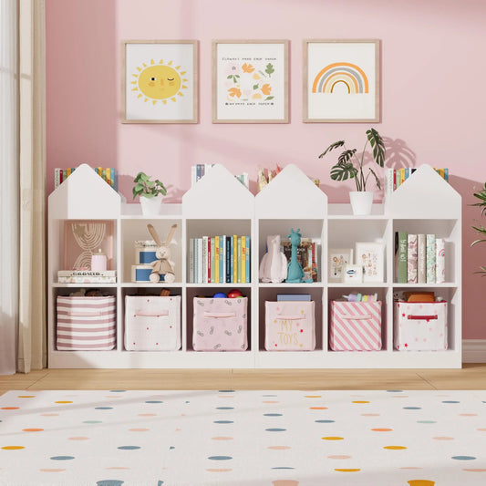 Castle Design Toy Storage Organizer with Book Racks & Open Cubbies