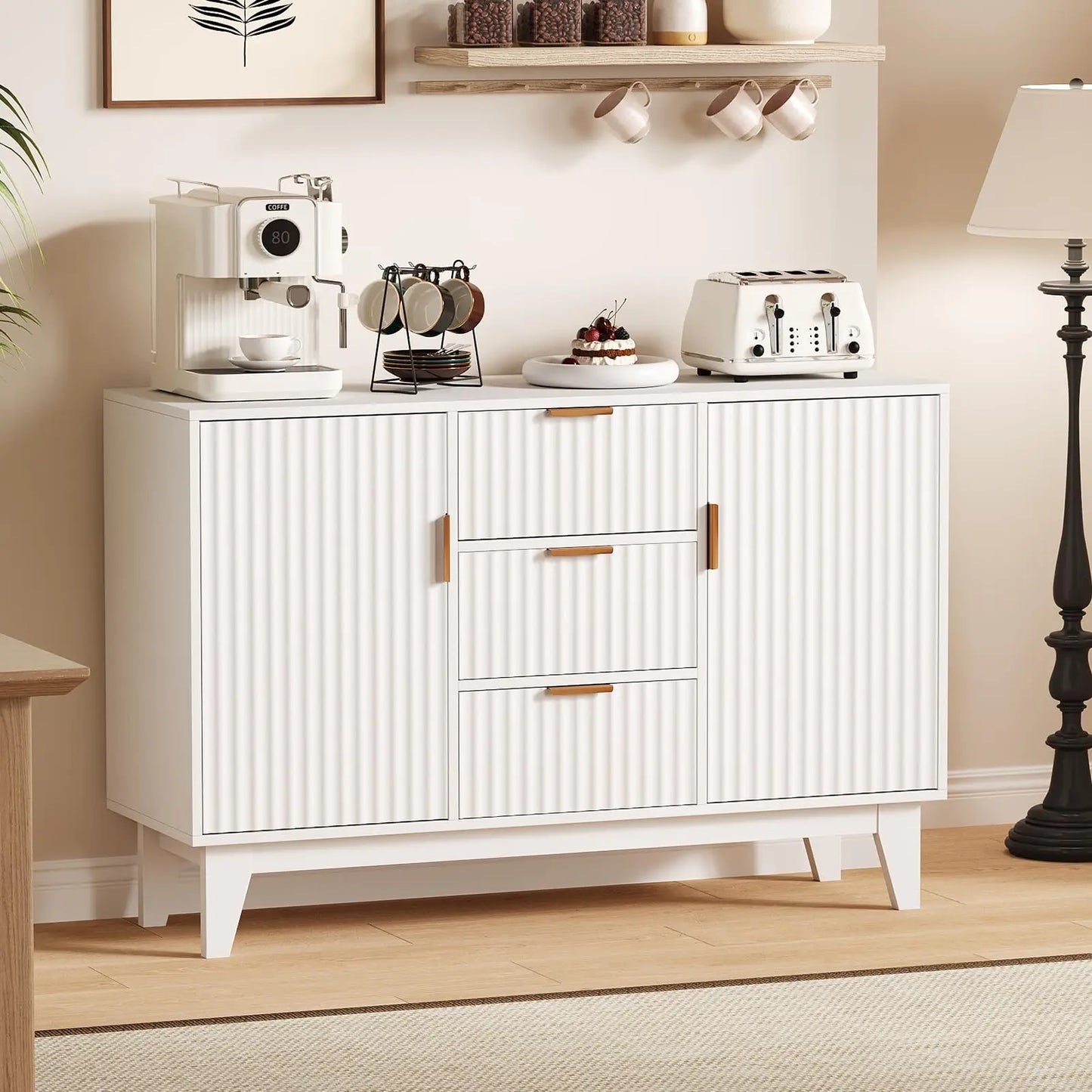47.2" Fluted Buffet Cabinet With 3 Drawers & 2 Doors